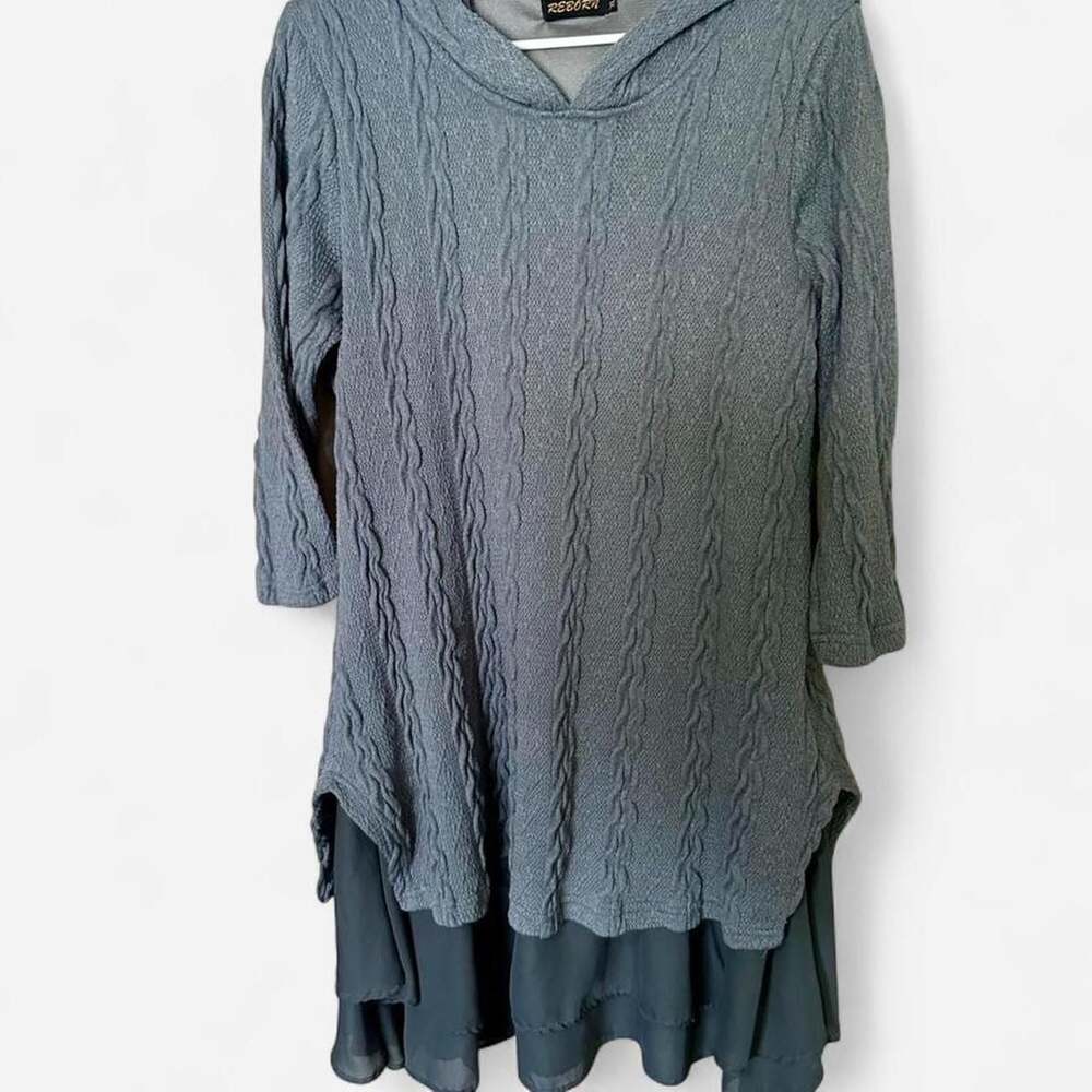 Reborn Grey Knit Hooded Tunic Dress Size XL